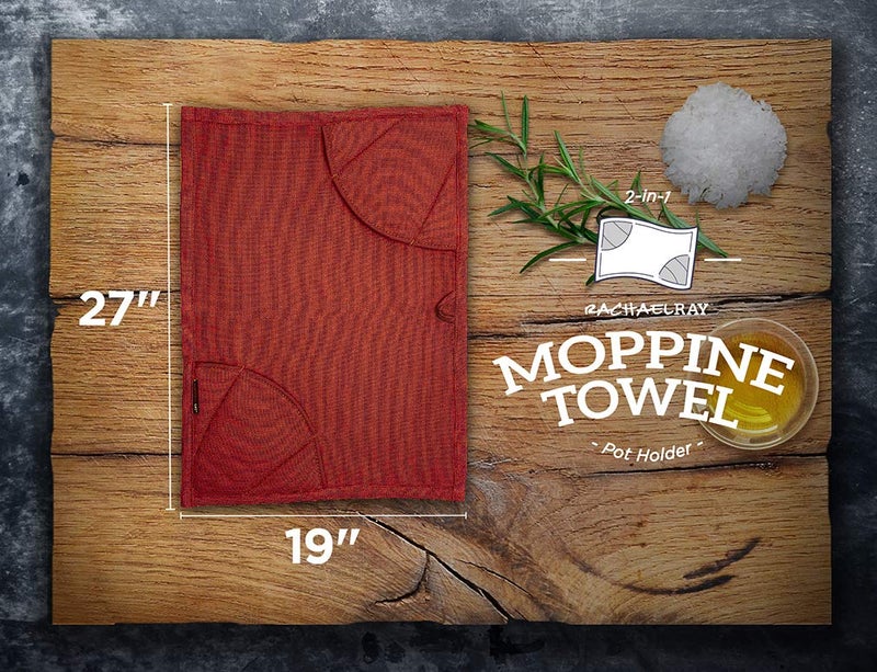 Rachael Ray Moppine Towel - 2-in-1 Kitchen Towel and Pot Holder with 2 Heat Resistant Pockets to Grip Hot Cookware, Bakeware - Absorbent Kitchen Towels Perfect for Drying Dishes and Hands, Brick Red - Image 5